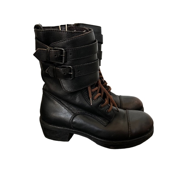 Moma Womens  Leather Side-Zip Combat Moto Boots Sz 6.5-7 - Picture 1 of 4